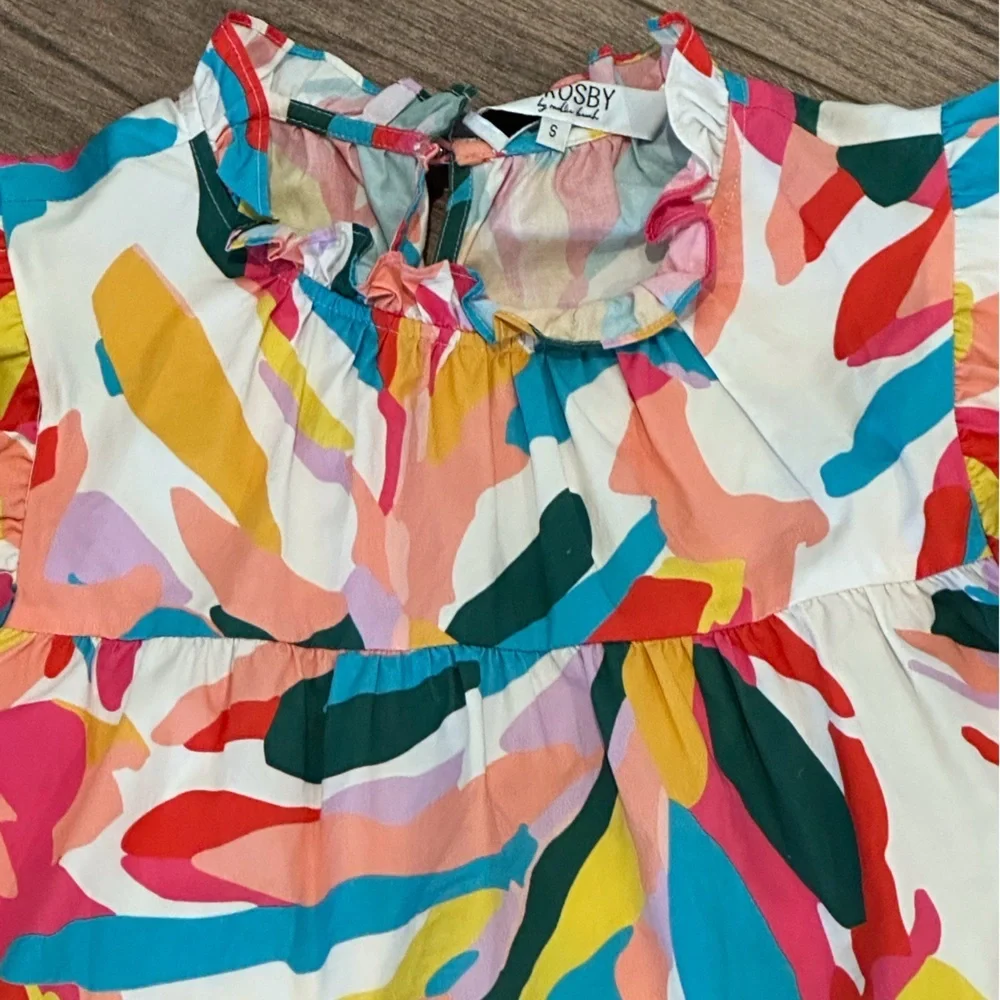 CROSBY by Mollie Burch Blakely Multicolored Ruffle Peplum Top Size Small